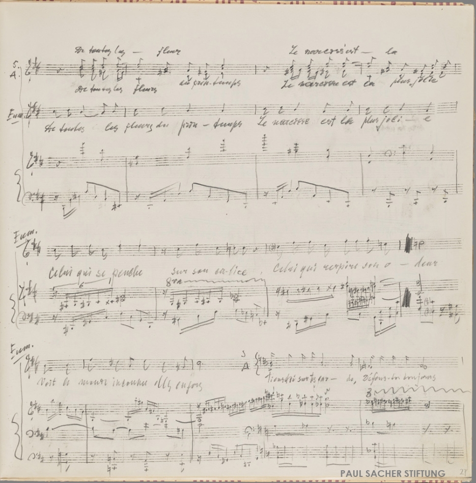 Igor Strawinsky, Draft score of Perséphone (1933-34), p. 27 (Arthur Wilhelm Collection)