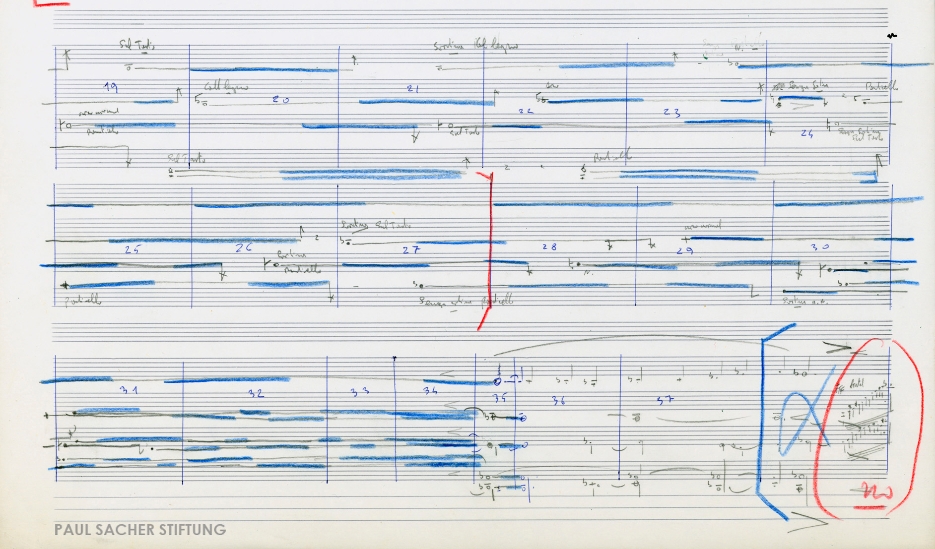 Cristóbal Halffter: String Quartet no. 2, “Mémoires 1970” (1970). Draft score, p. 1 (Cristóbal Halffter Collection, PSS)