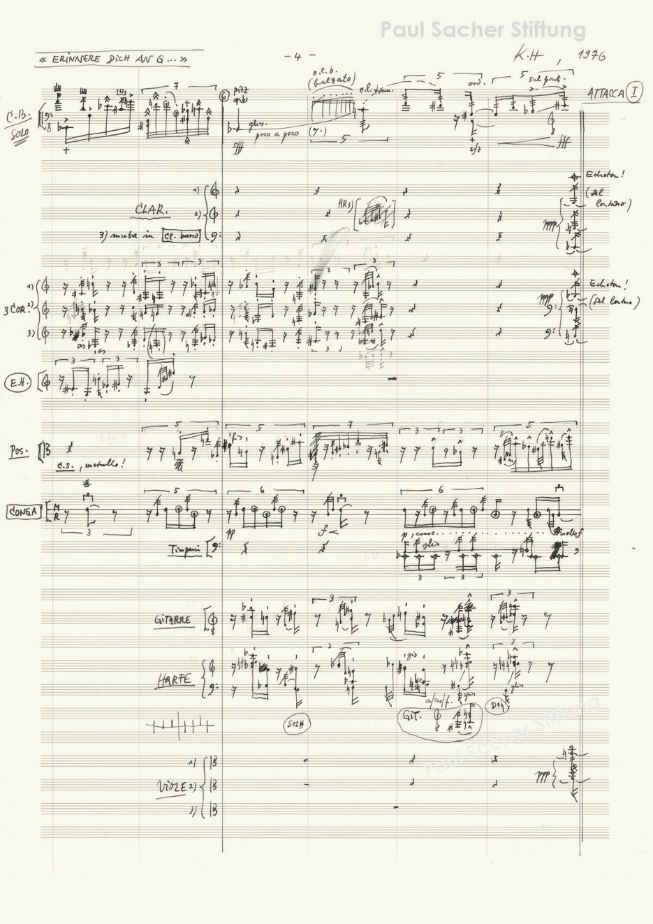 Klaus Huber, Erinnere dich an G… (1976–77), draft score