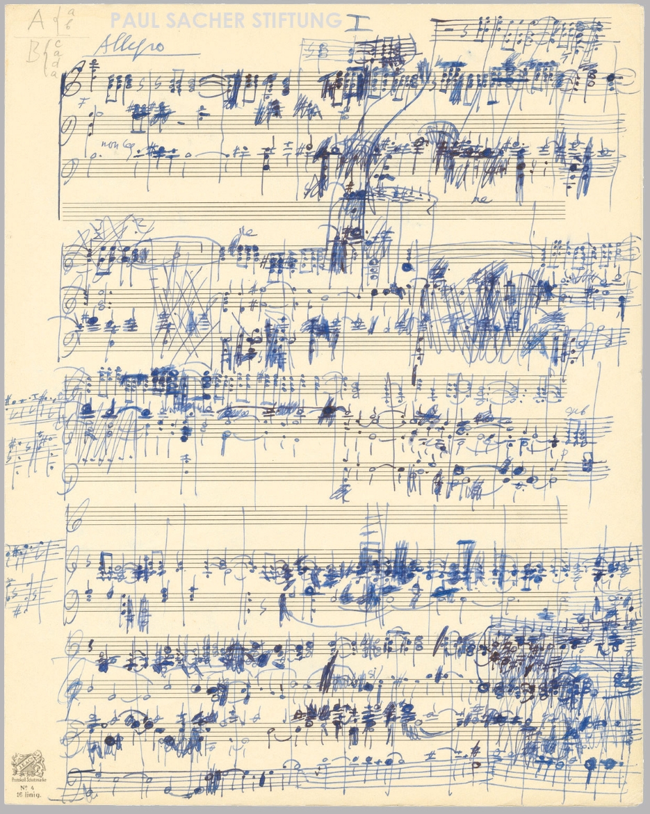 Peter Mieg, Concerto Veneziano. Musique concertante pour cordes (1955), short-score draft, p. 1 (Peter Mieg Collection)