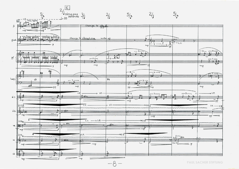 Kaija Saariaho, Lichtbogen for nine instruments and live electronics (1986), fair copy, p. 8